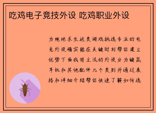 吃鸡电子竞技外设 吃鸡职业外设